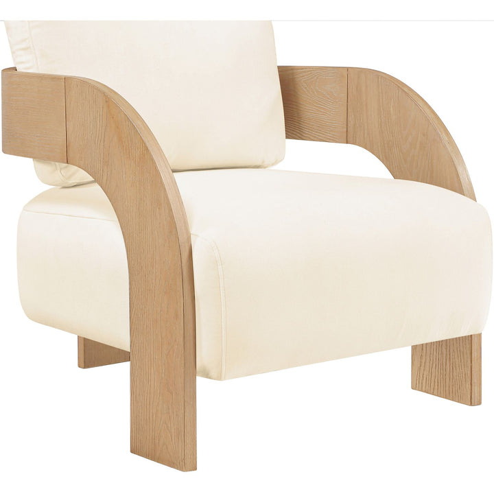 Cedra Velvet Performance Fabric Upholstered Accent Chair — Cream / Stained Natural