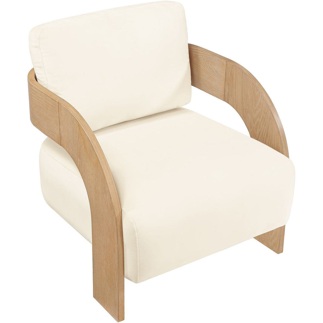 Cedra Velvet Performance Fabric Upholstered Accent Chair — Cream / Stained Natural