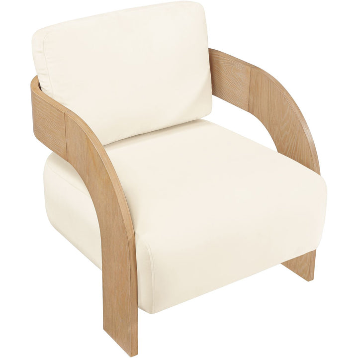 Cedra Velvet Performance Fabric Upholstered Accent Chair — Cream / Stained Natural