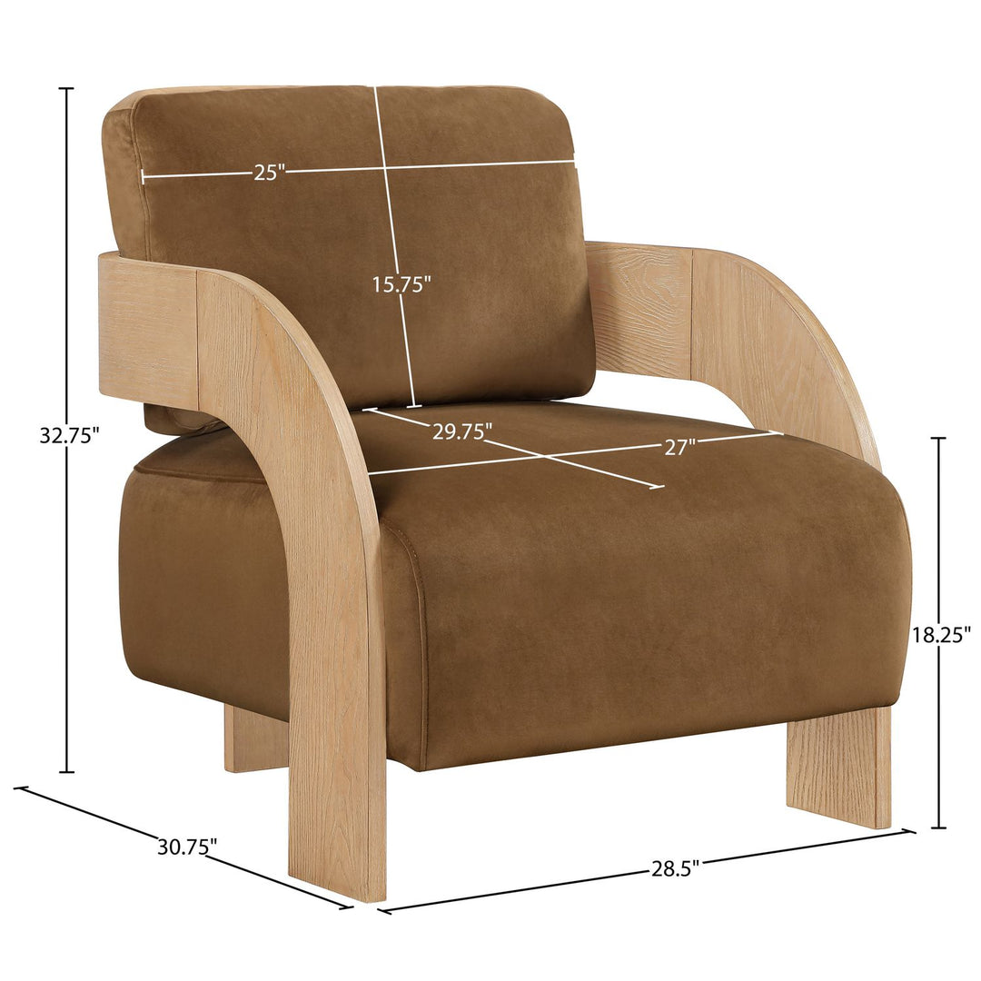 Cedra Velvet Performance Fabric Upholstered Accent Chair — Saddle / Stained Natural