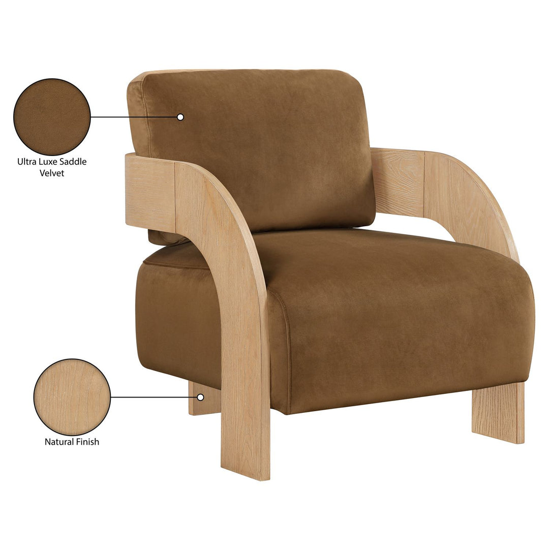 Cedra Velvet Performance Fabric Upholstered Accent Chair — Saddle / Stained Natural