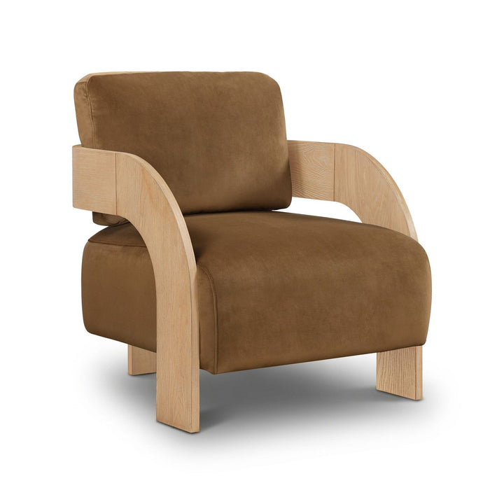 Cedra Velvet Performance Fabric Upholstered Accent Chair — Saddle / Stained Natural