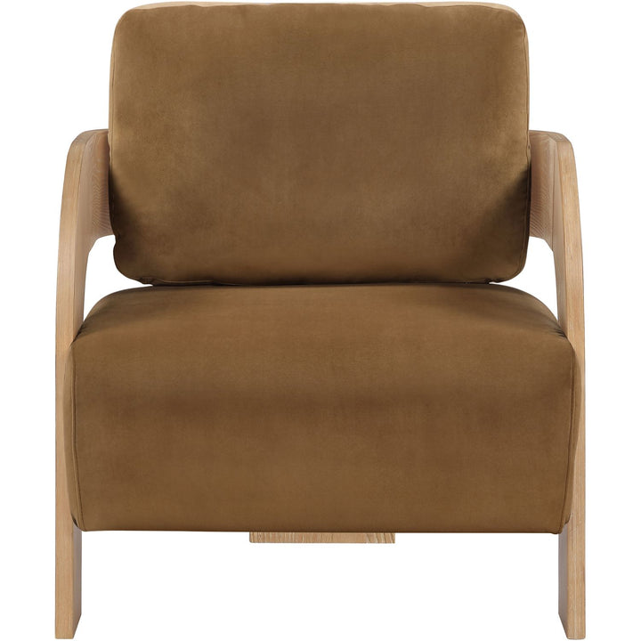 Cedra Velvet Performance Fabric Upholstered Accent Chair — Saddle / Stained Natural