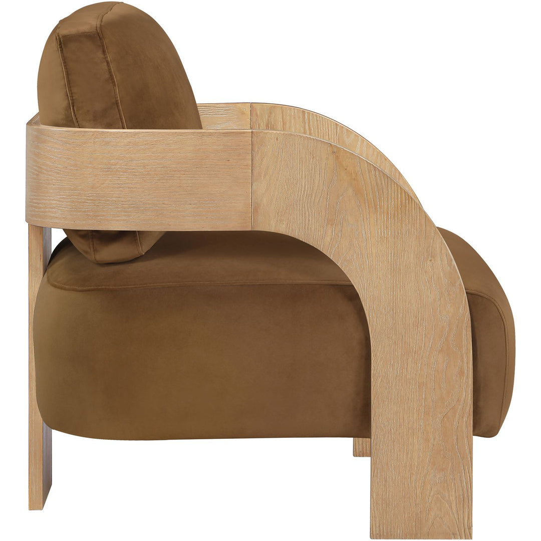 Cedra Velvet Performance Fabric Upholstered Accent Chair — Saddle / Stained Natural