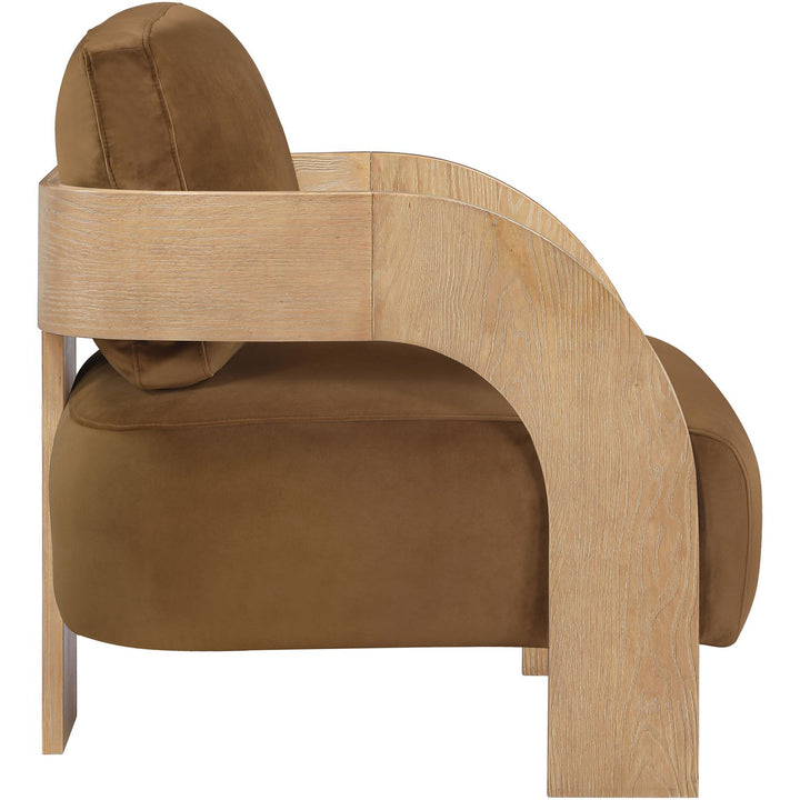 Cedra Velvet Performance Fabric Upholstered Accent Chair — Saddle / Stained Natural