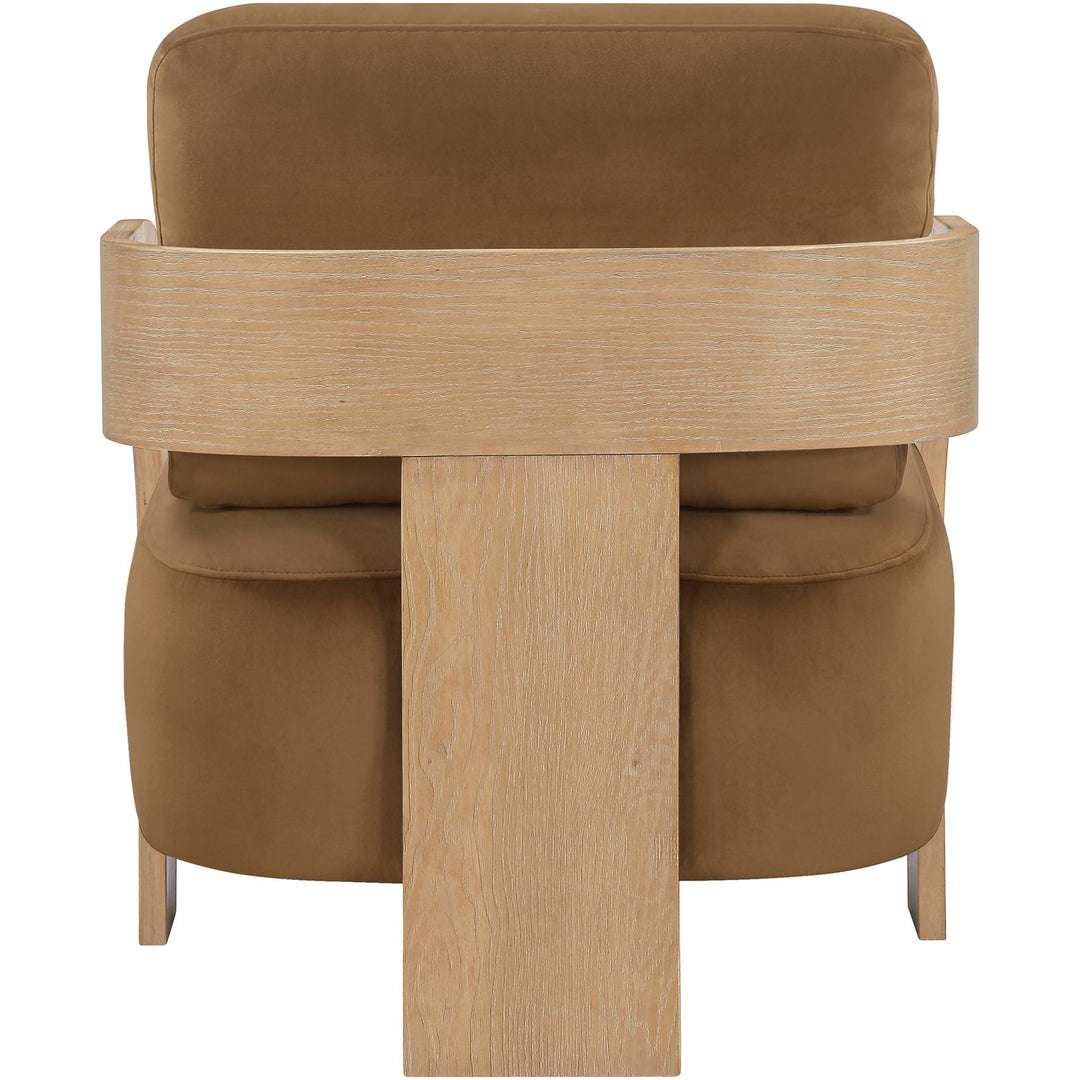 Cedra Velvet Performance Fabric Upholstered Accent Chair — Saddle / Stained Natural