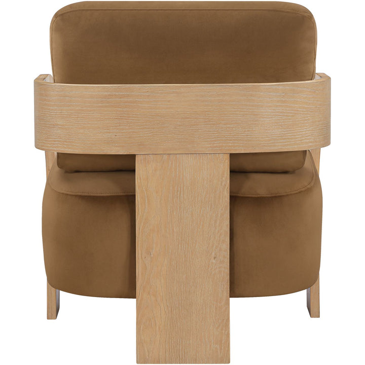 Cedra Velvet Performance Fabric Upholstered Accent Chair — Saddle / Stained Natural