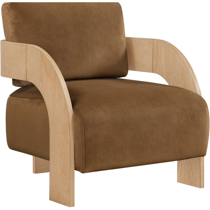 Cedra Velvet Performance Fabric Upholstered Accent Chair — Saddle / Stained Natural
