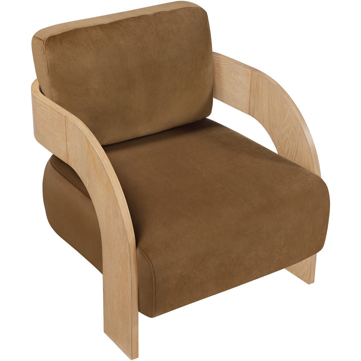 Cedra Velvet Performance Fabric Upholstered Accent Chair — Saddle / Stained Natural