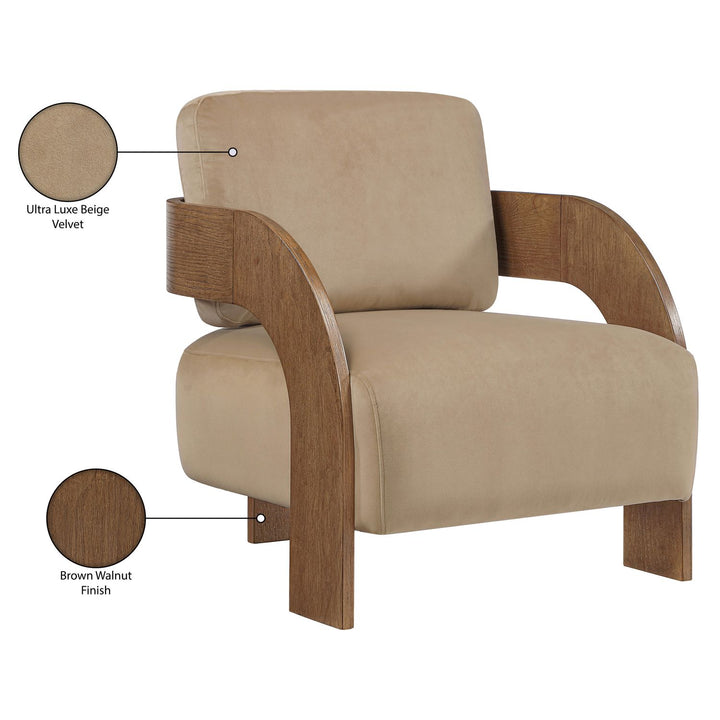 Cedra Velvet Performance Fabric Upholstered Accent Chair — Beige / Stained Brown