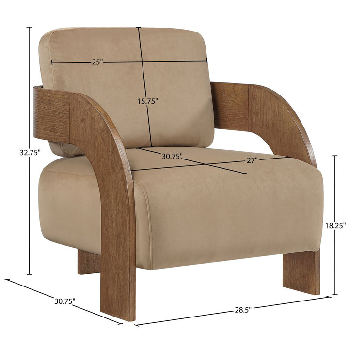 Cedra Velvet Performance Fabric Upholstered Accent Chair — Beige / Stained Brown