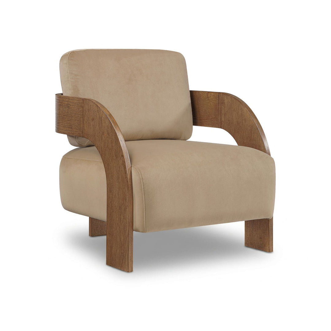 Cedra Velvet Performance Fabric Upholstered Accent Chair — Beige / Stained Brown