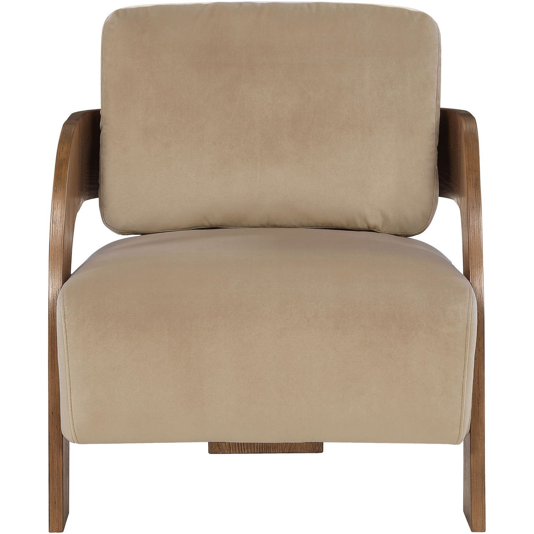 Cedra Velvet Performance Fabric Upholstered Accent Chair — Beige / Stained Brown