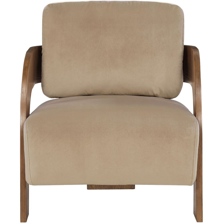 Cedra Velvet Performance Fabric Upholstered Accent Chair — Beige / Stained Brown
