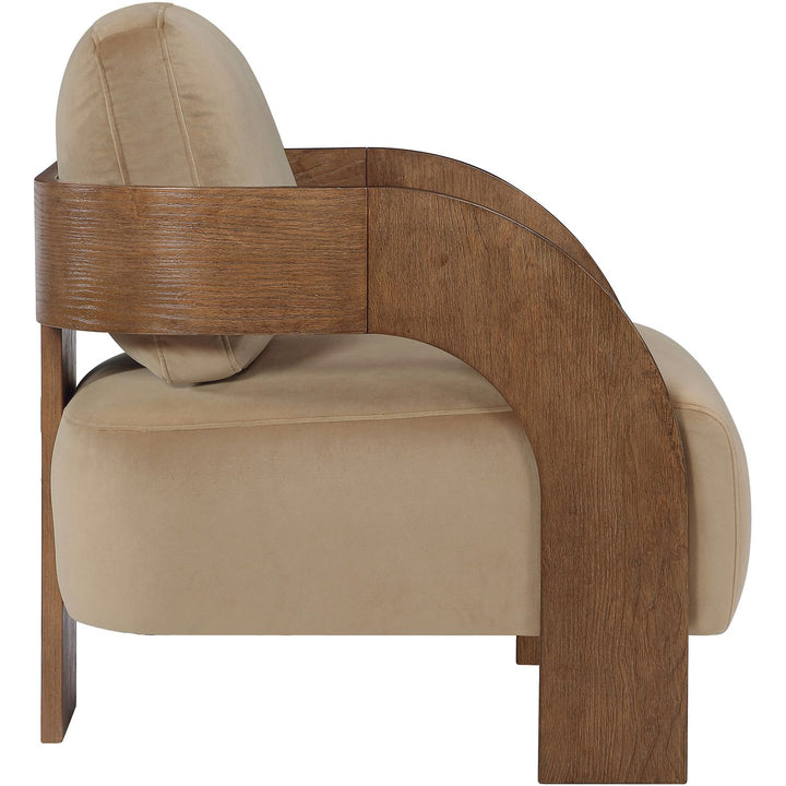 Cedra Velvet Performance Fabric Upholstered Accent Chair — Beige / Stained Brown