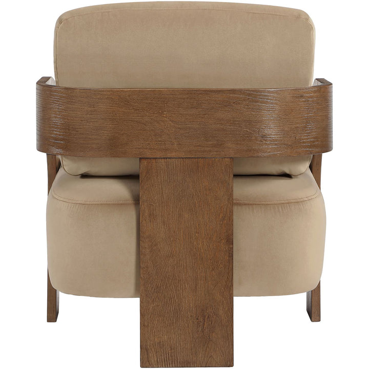 Cedra Velvet Performance Fabric Upholstered Accent Chair — Beige / Stained Brown