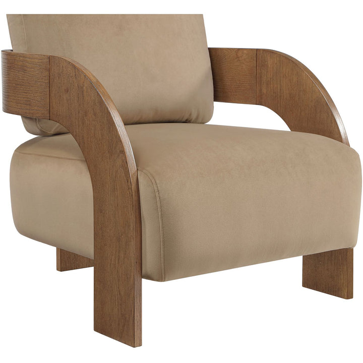 Cedra Velvet Performance Fabric Upholstered Accent Chair — Beige / Stained Brown