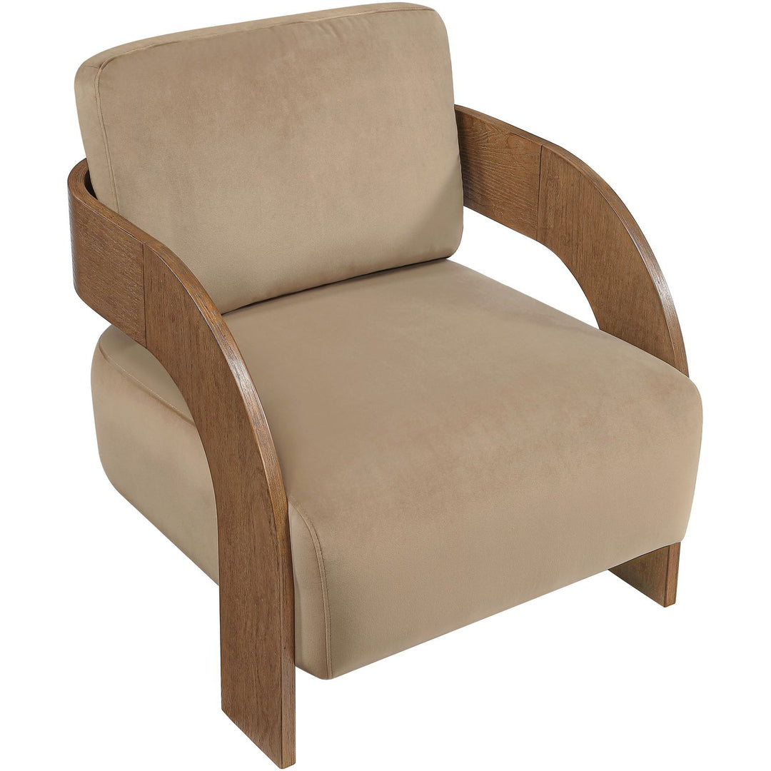Cedra Velvet Performance Fabric Upholstered Accent Chair — Beige / Stained Brown
