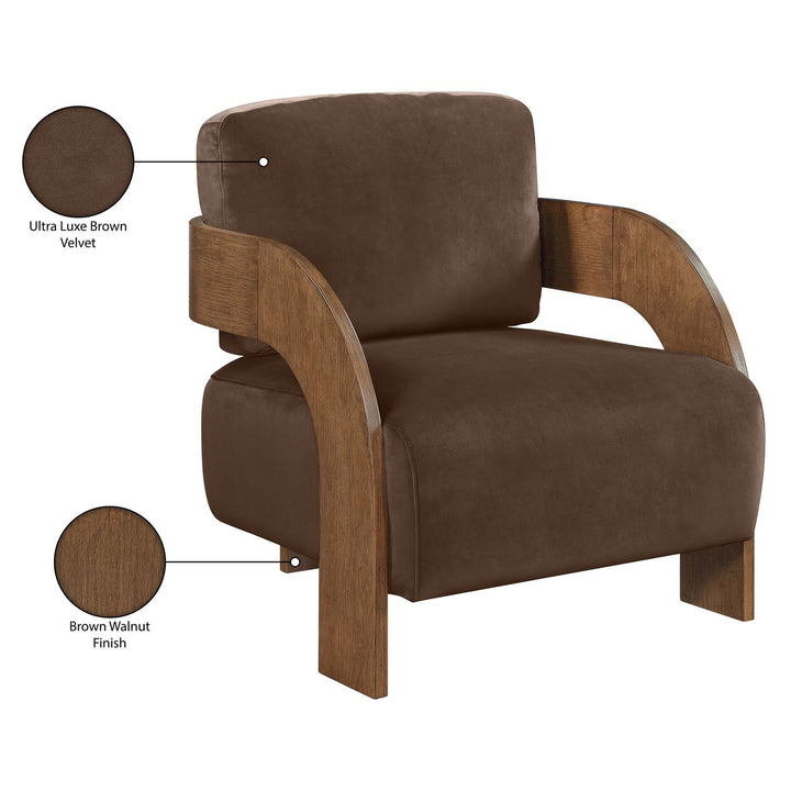 Cedra Velvet Performance Fabric Upholstered Accent Chair — Brown / Stained Brown