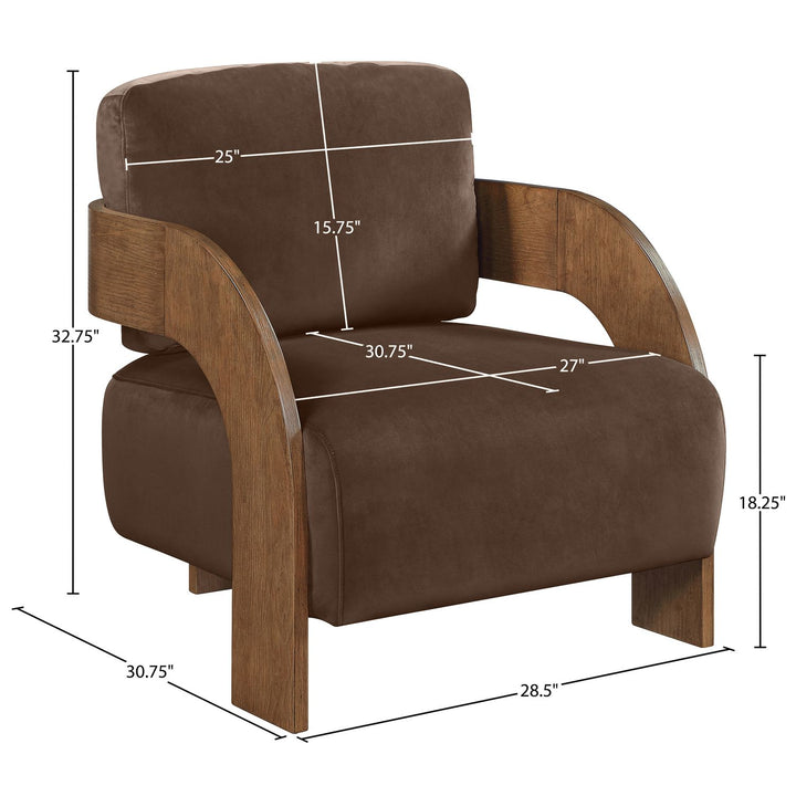 Cedra Velvet Performance Fabric Upholstered Accent Chair — Brown / Stained Brown