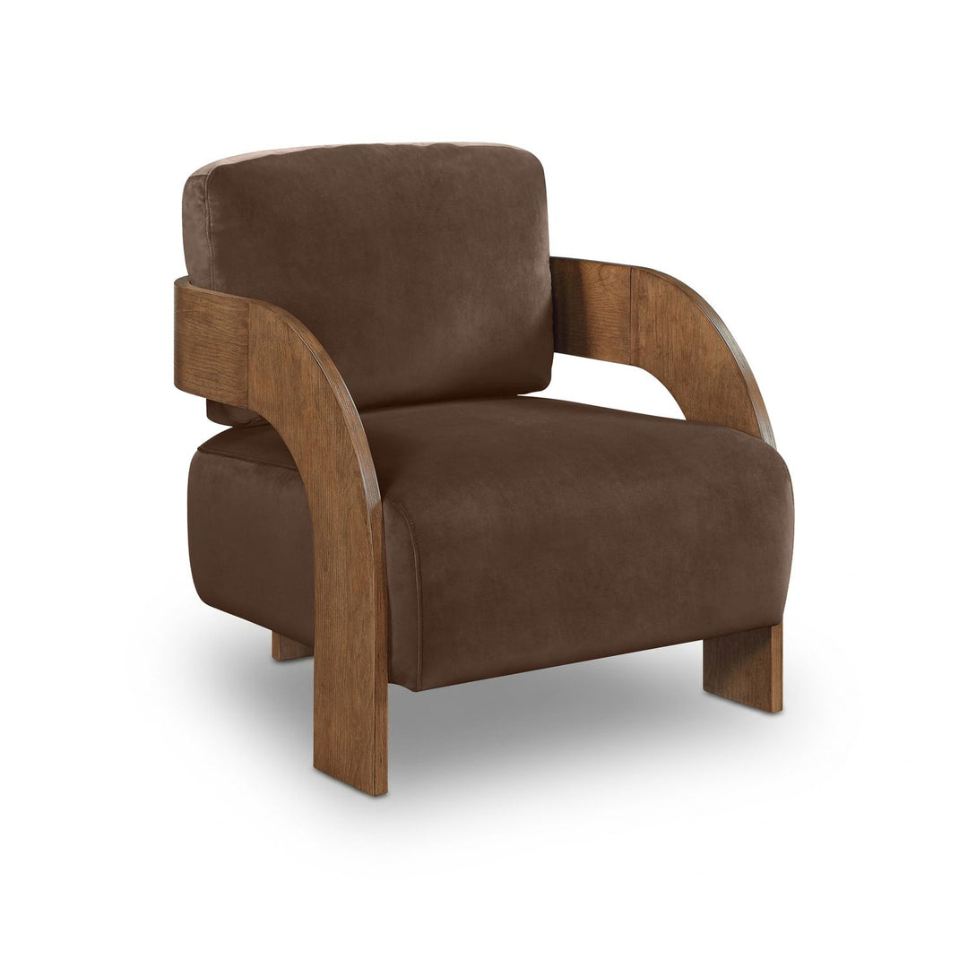 Cedra Velvet Performance Fabric Upholstered Accent Chair — Brown / Stained Brown