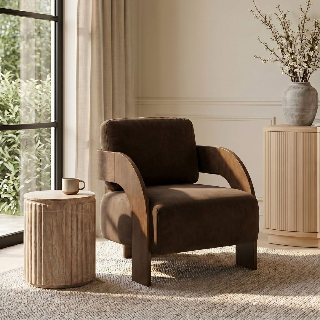 Cedra Velvet Performance Fabric Upholstered Accent Chair — Brown / Stained Brown