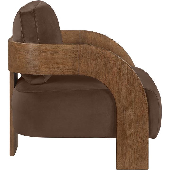 Cedra Velvet Performance Fabric Upholstered Accent Chair — Brown / Stained Brown