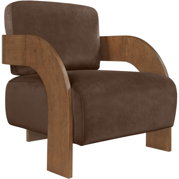 Cedra Velvet Performance Fabric Upholstered Accent Chair — Brown / Stained Brown