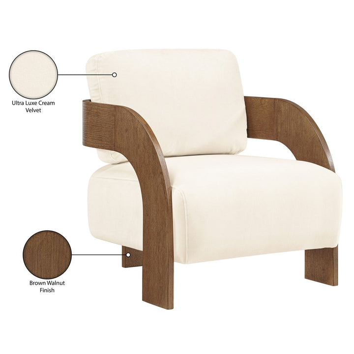 Cedra Velvet Performance Fabric Upholstered Accent Chair — Cream / Stained Brown