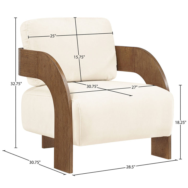 Cedra Velvet Performance Fabric Upholstered Accent Chair — Cream / Stained Brown
