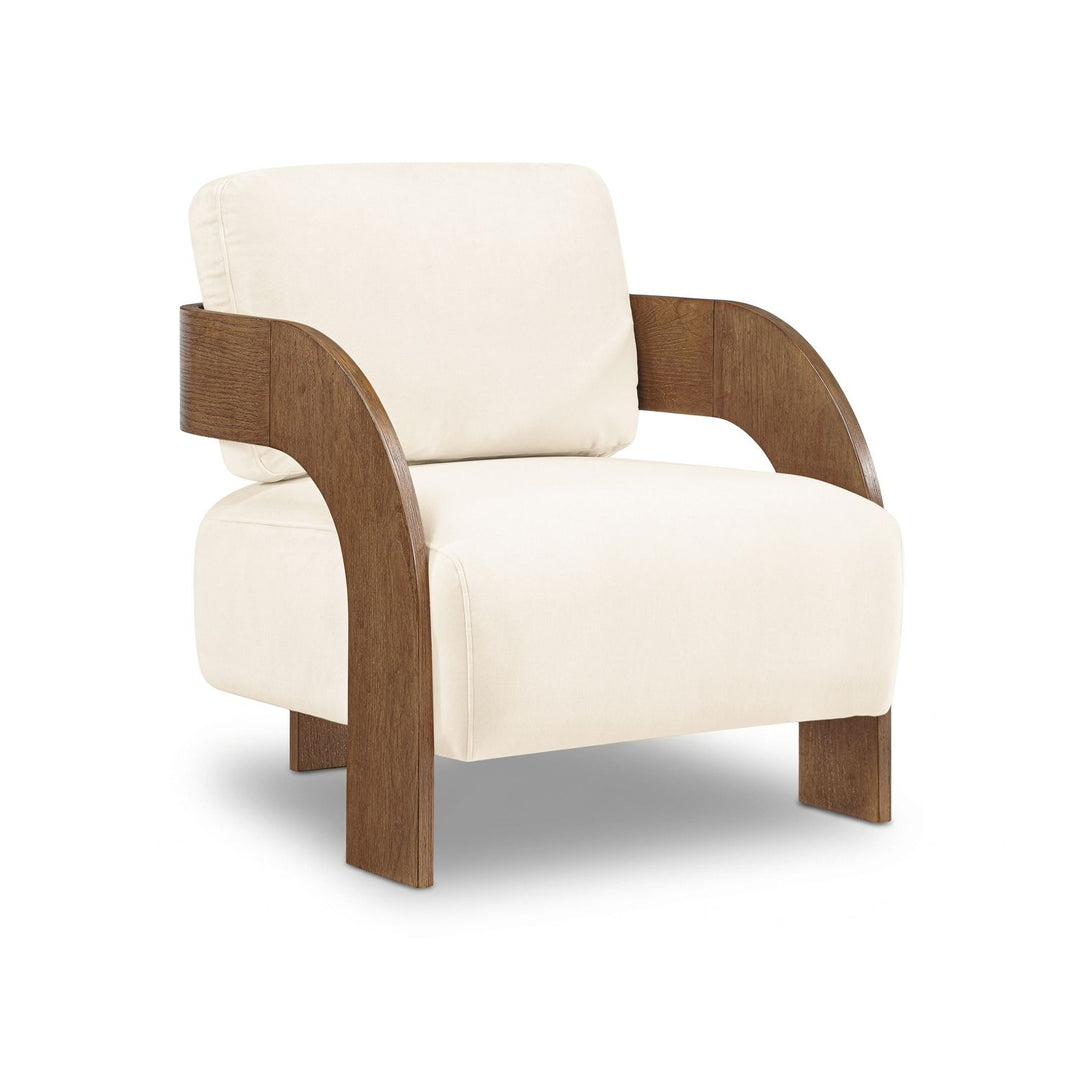 Cedra Velvet Performance Fabric Upholstered Accent Chair — Cream / Stained Brown