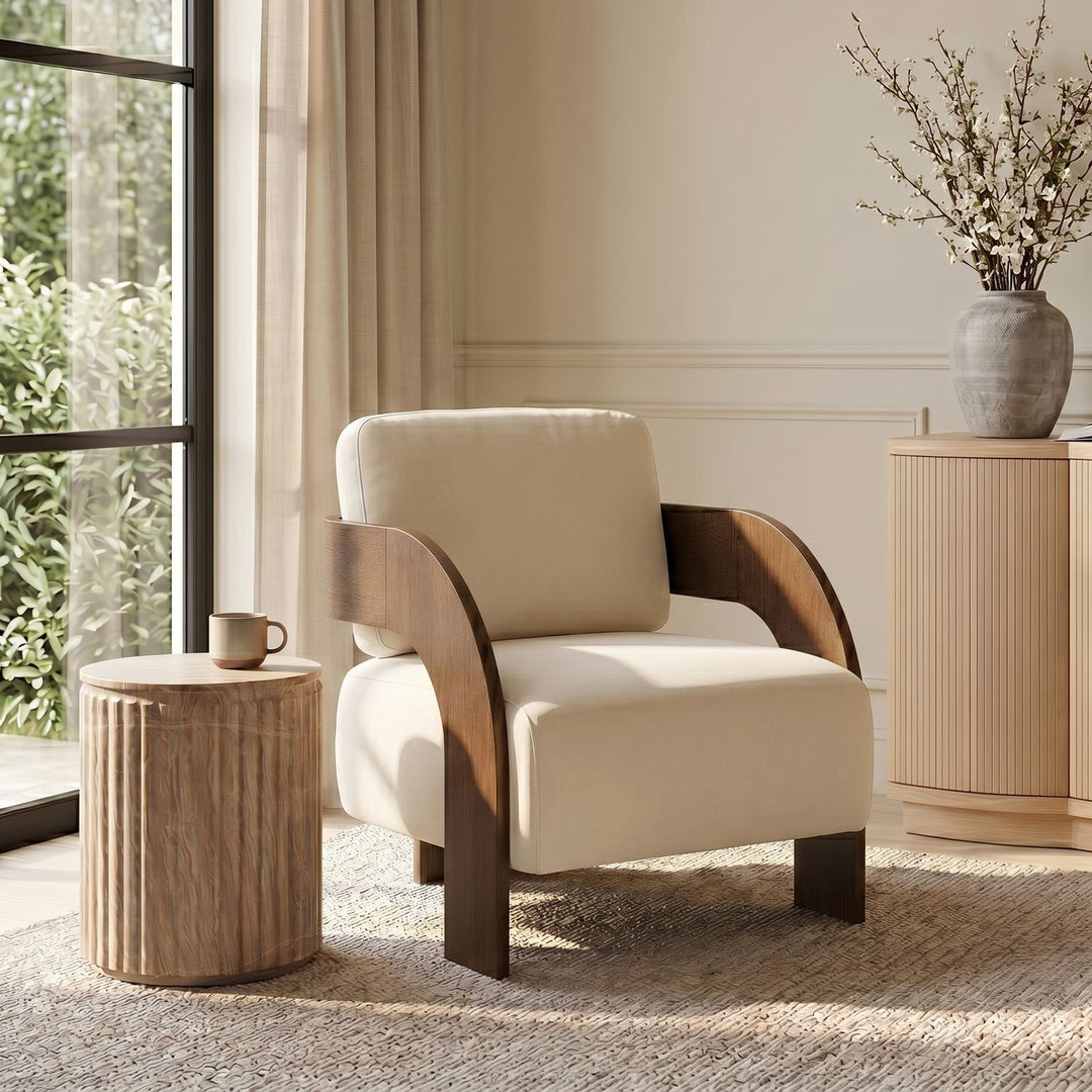 Cedra Velvet Performance Fabric Upholstered Accent Chair — Cream / Stained Brown