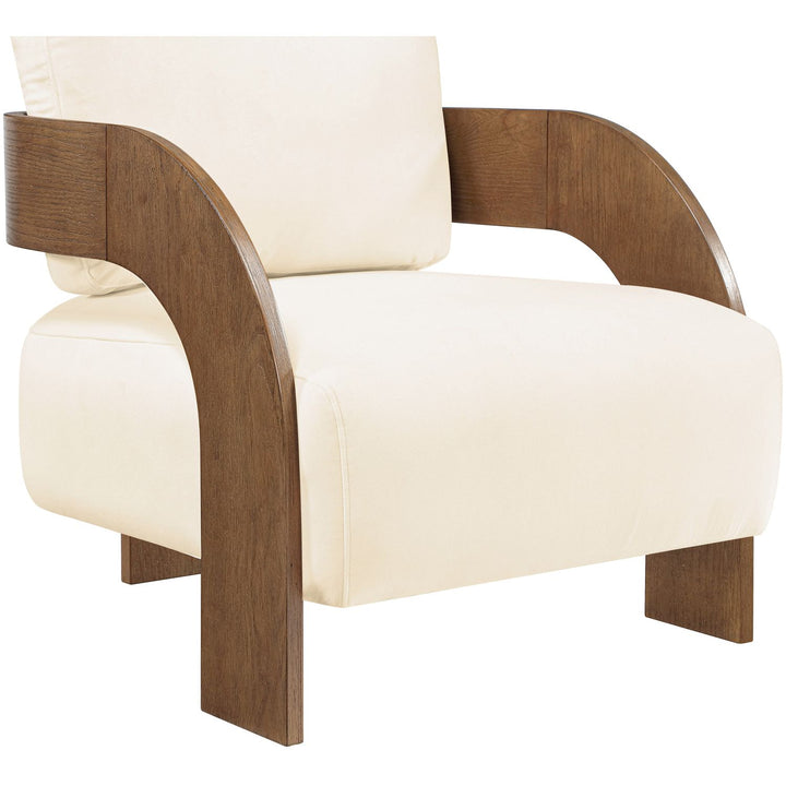 Cedra Velvet Performance Fabric Upholstered Accent Chair — Cream / Stained Brown