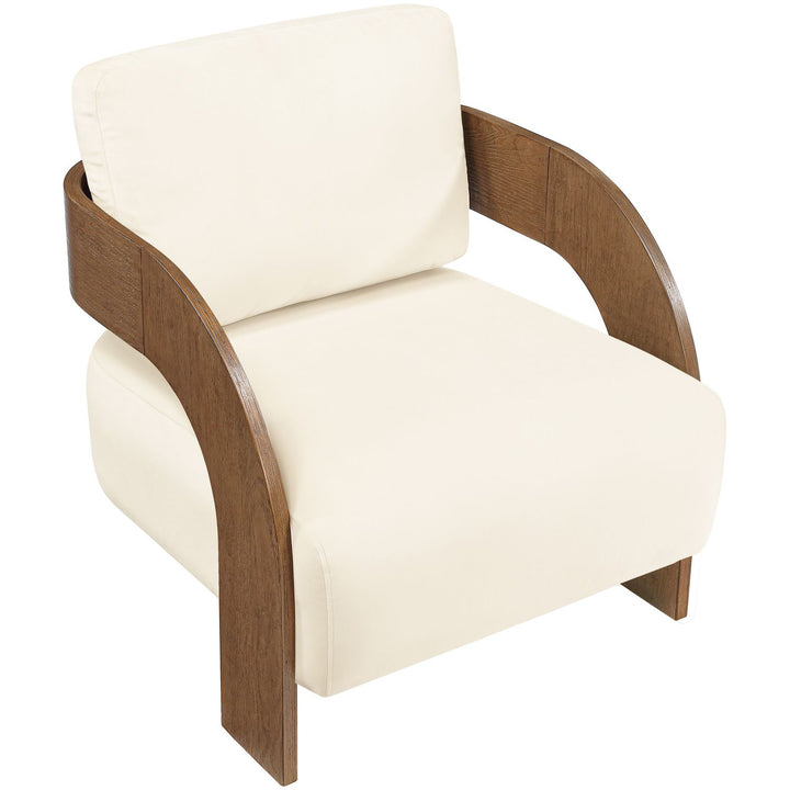 Cedra Velvet Performance Fabric Upholstered Accent Chair — Cream / Stained Brown