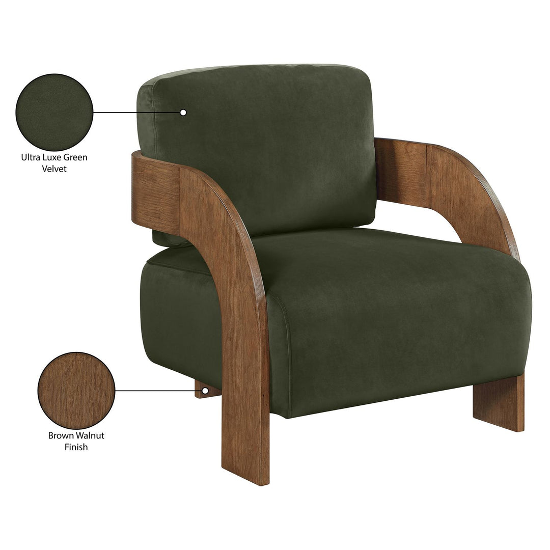 Cedra Velvet Performance Fabric Upholstered Accent Chair — Green / Stained Brown