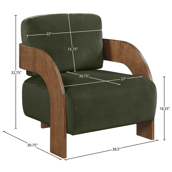 Cedra Velvet Performance Fabric Upholstered Accent Chair — Green / Stained Brown