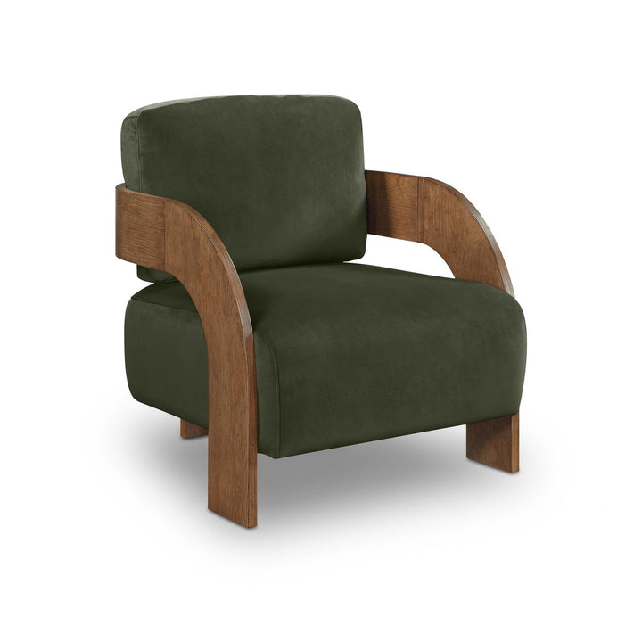 Cedra Velvet Performance Fabric Upholstered Accent Chair — Green / Stained Brown