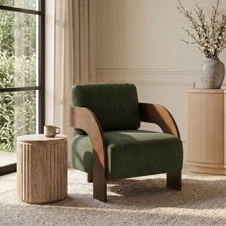Cedra Velvet Performance Fabric Upholstered Accent Chair — Green / Stained Brown