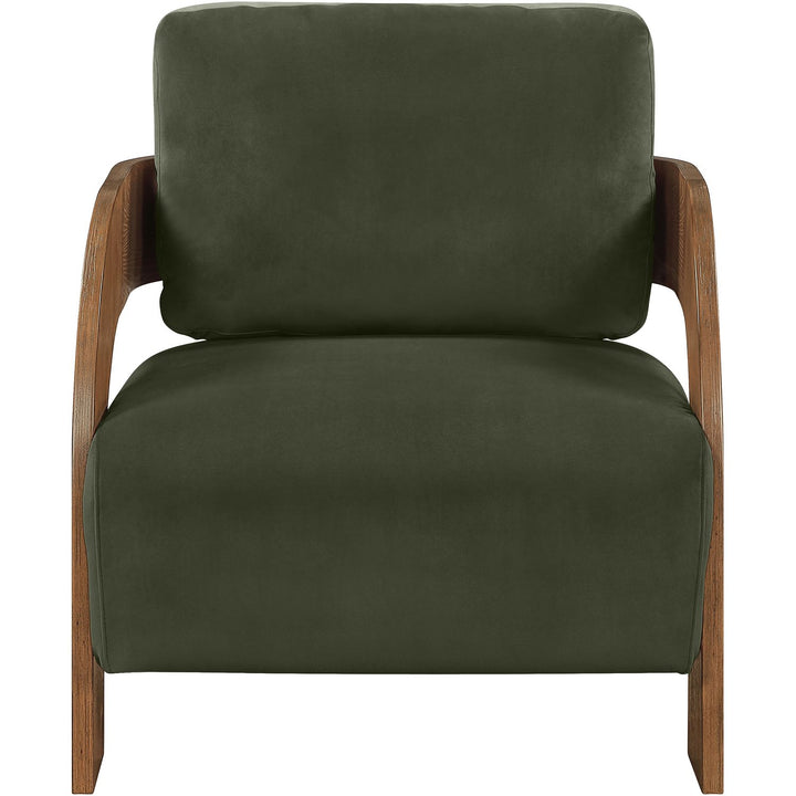 Cedra Velvet Performance Fabric Upholstered Accent Chair — Green / Stained Brown
