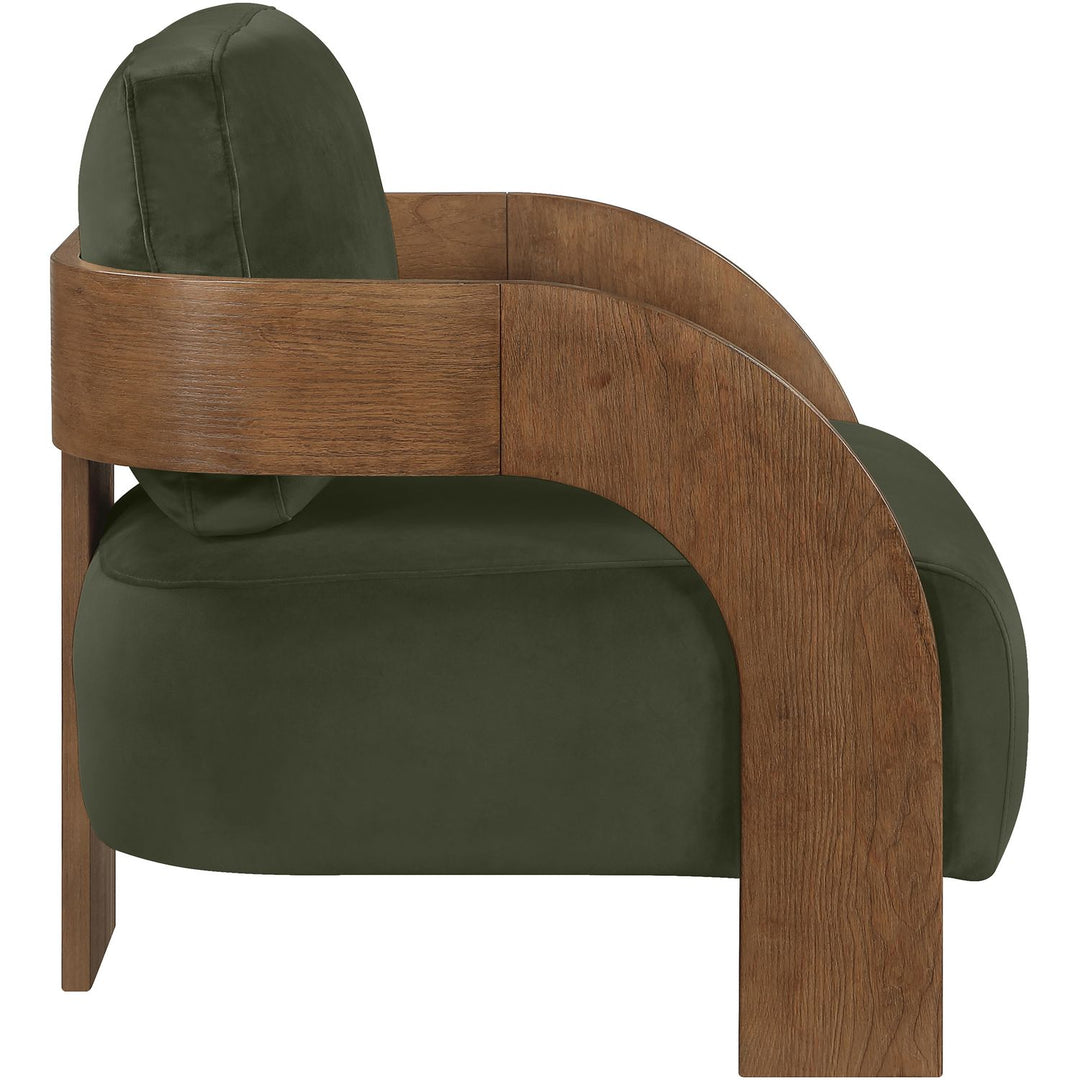 Cedra Velvet Performance Fabric Upholstered Accent Chair — Green / Stained Brown