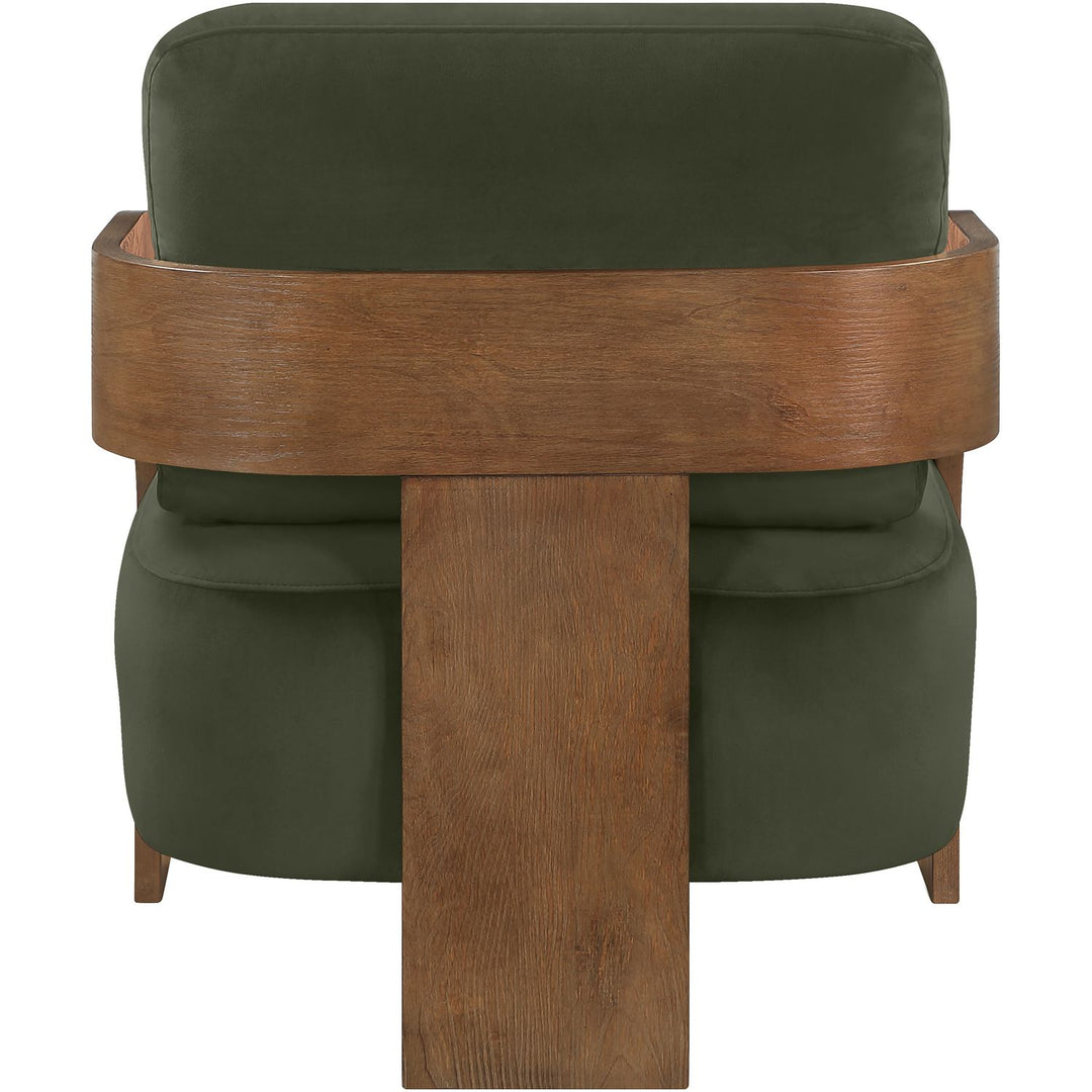 Cedra Velvet Performance Fabric Upholstered Accent Chair — Green / Stained Brown
