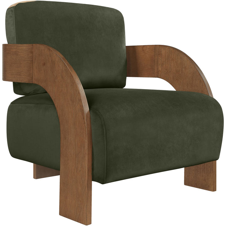Cedra Velvet Performance Fabric Upholstered Accent Chair — Green / Stained Brown