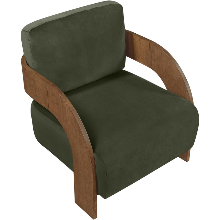 Cedra Velvet Performance Fabric Upholstered Accent Chair — Green / Stained Brown