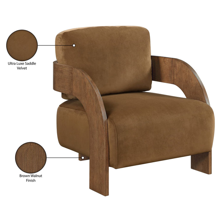 Cedra Velvet Performance Fabric Upholstered Accent Chair — Saddle / Stained Brown