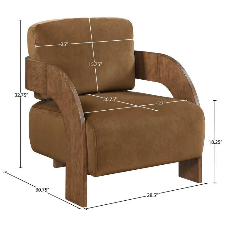 Cedra Velvet Performance Fabric Upholstered Accent Chair — Saddle / Stained Brown