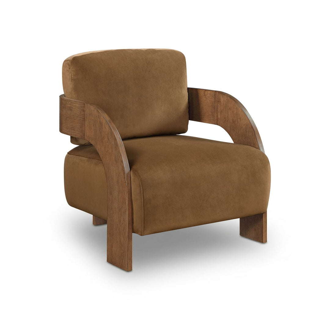 Cedra Velvet Performance Fabric Upholstered Accent Chair — Saddle / Stained Brown