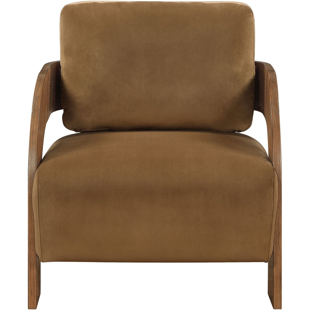 Cedra Velvet Performance Fabric Upholstered Accent Chair — Saddle / Stained Brown