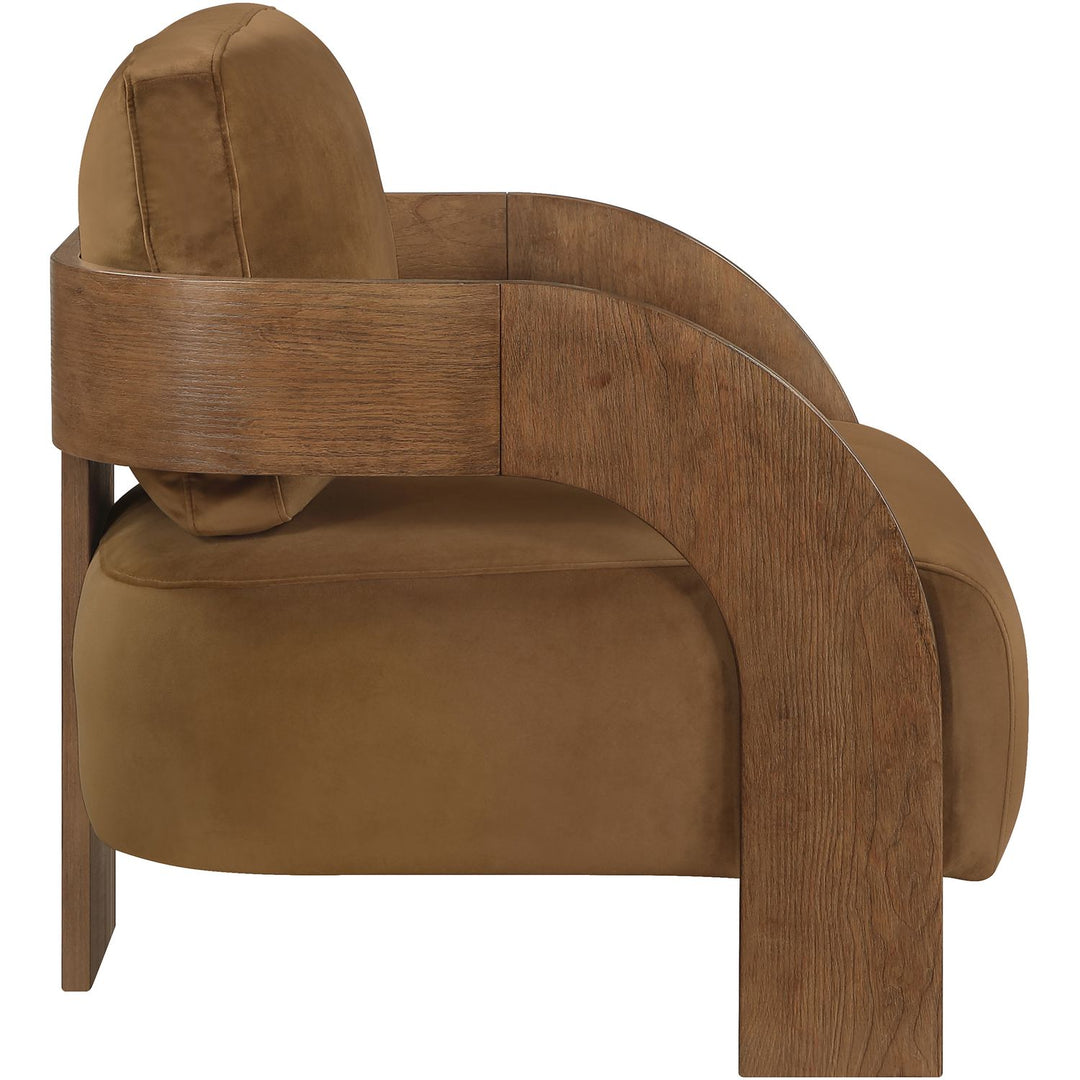 Cedra Velvet Performance Fabric Upholstered Accent Chair — Saddle / Stained Brown