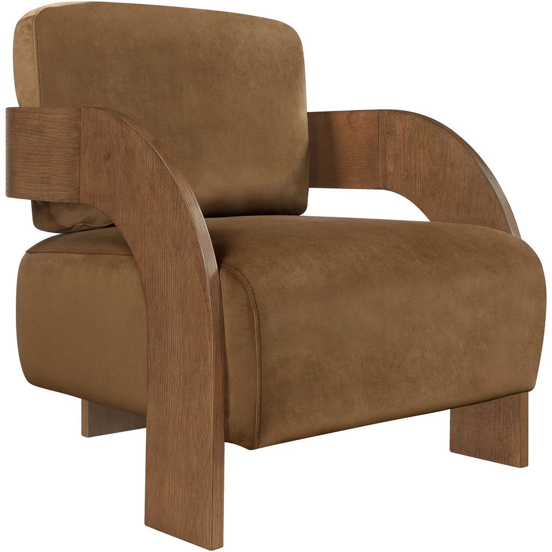 Cedra Velvet Performance Fabric Upholstered Accent Chair — Saddle / Stained Brown