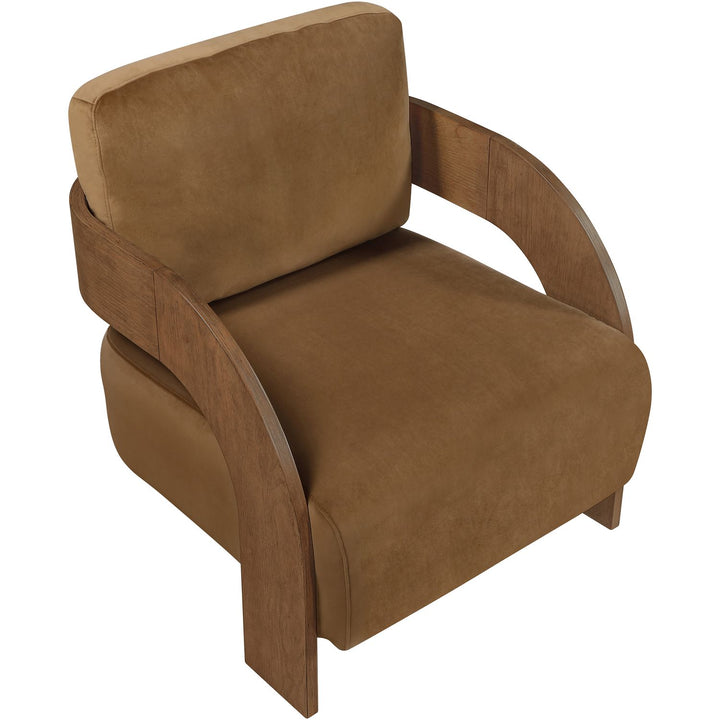 Cedra Velvet Performance Fabric Upholstered Accent Chair — Saddle / Stained Brown